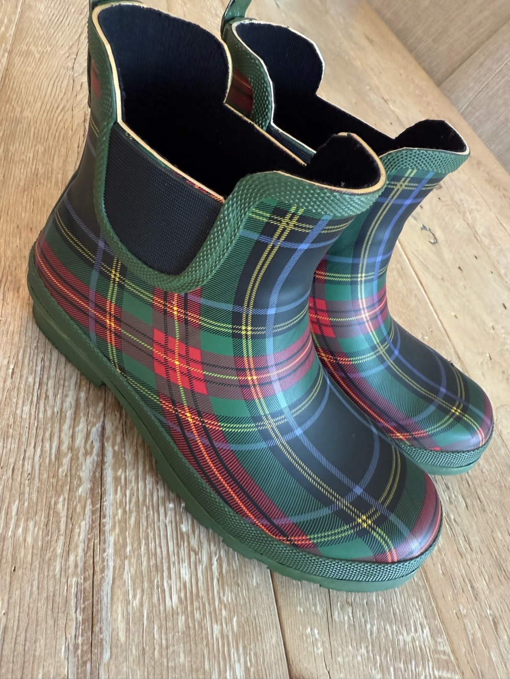 Hey Girl by Corky Plaid Rain Boots - Green Red Tartan 7